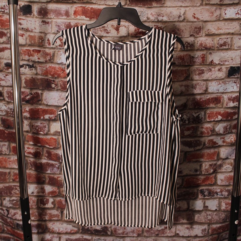 Black and White Stripped Shirt with Front Pocket